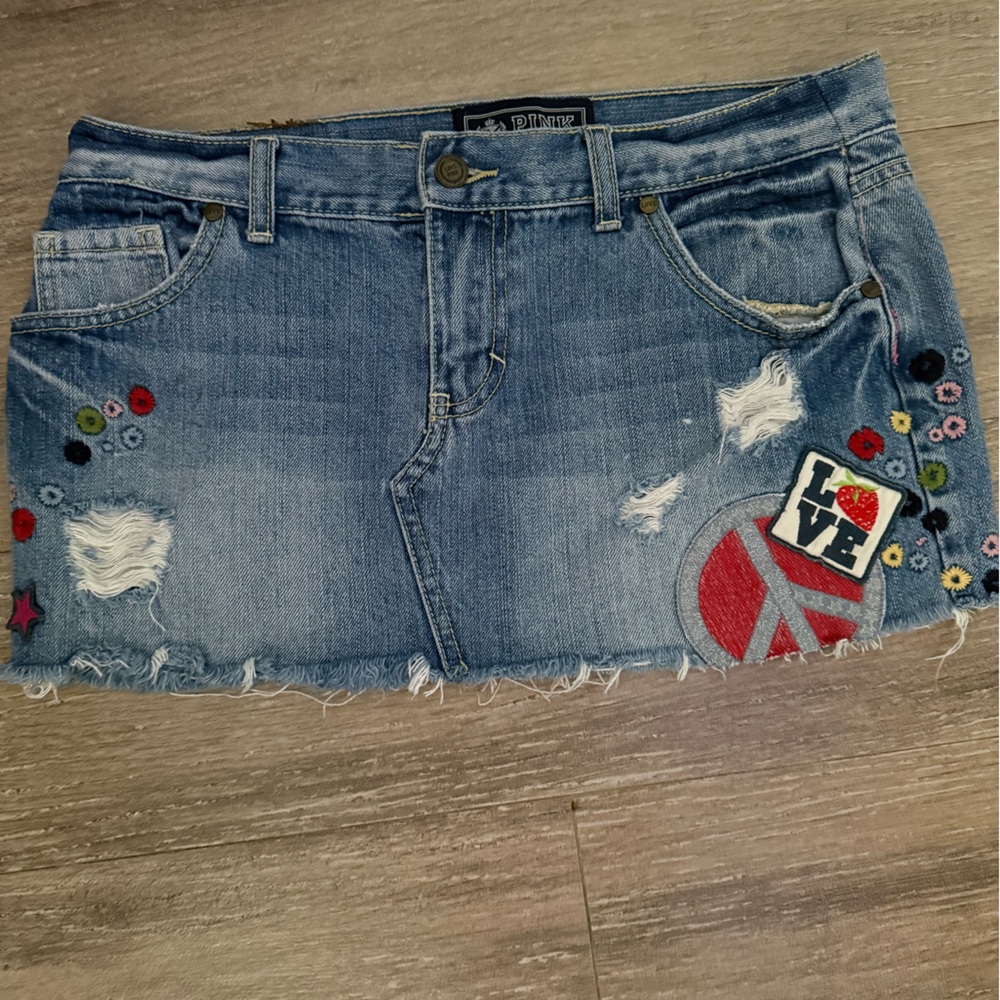 PINK Victoria's Secret Blue Denim Vintage Mini Skirt